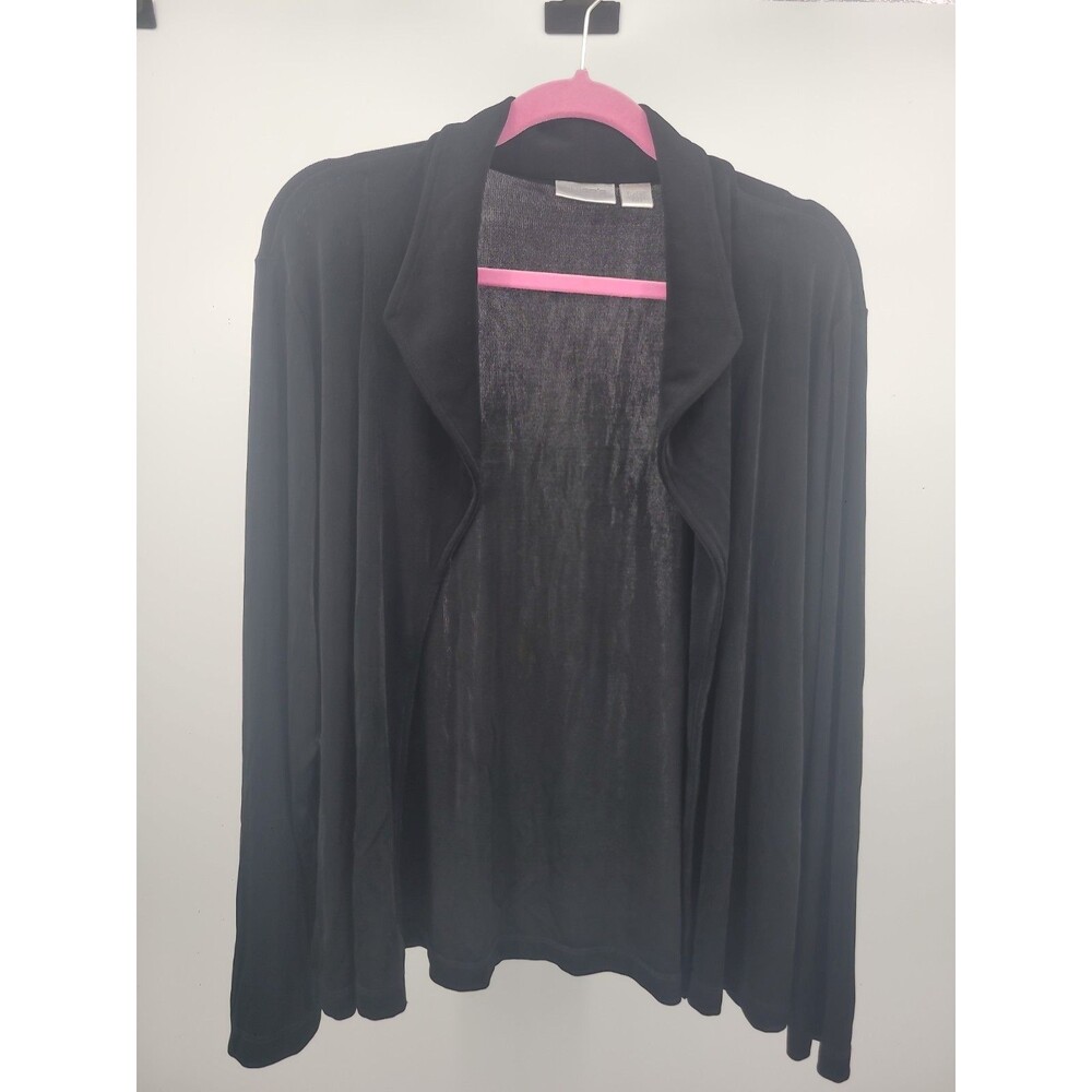 Chico's Travelers Black Slinky Open Front Cardigan Sz L
